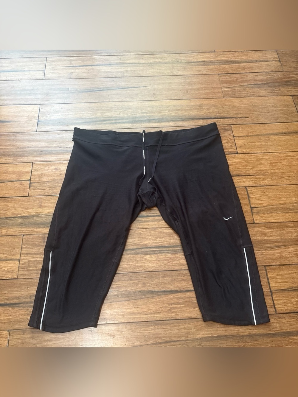 Nike Dri-FIT Capri Leggings Womens 2X Black Print Running Cropped Drawstring